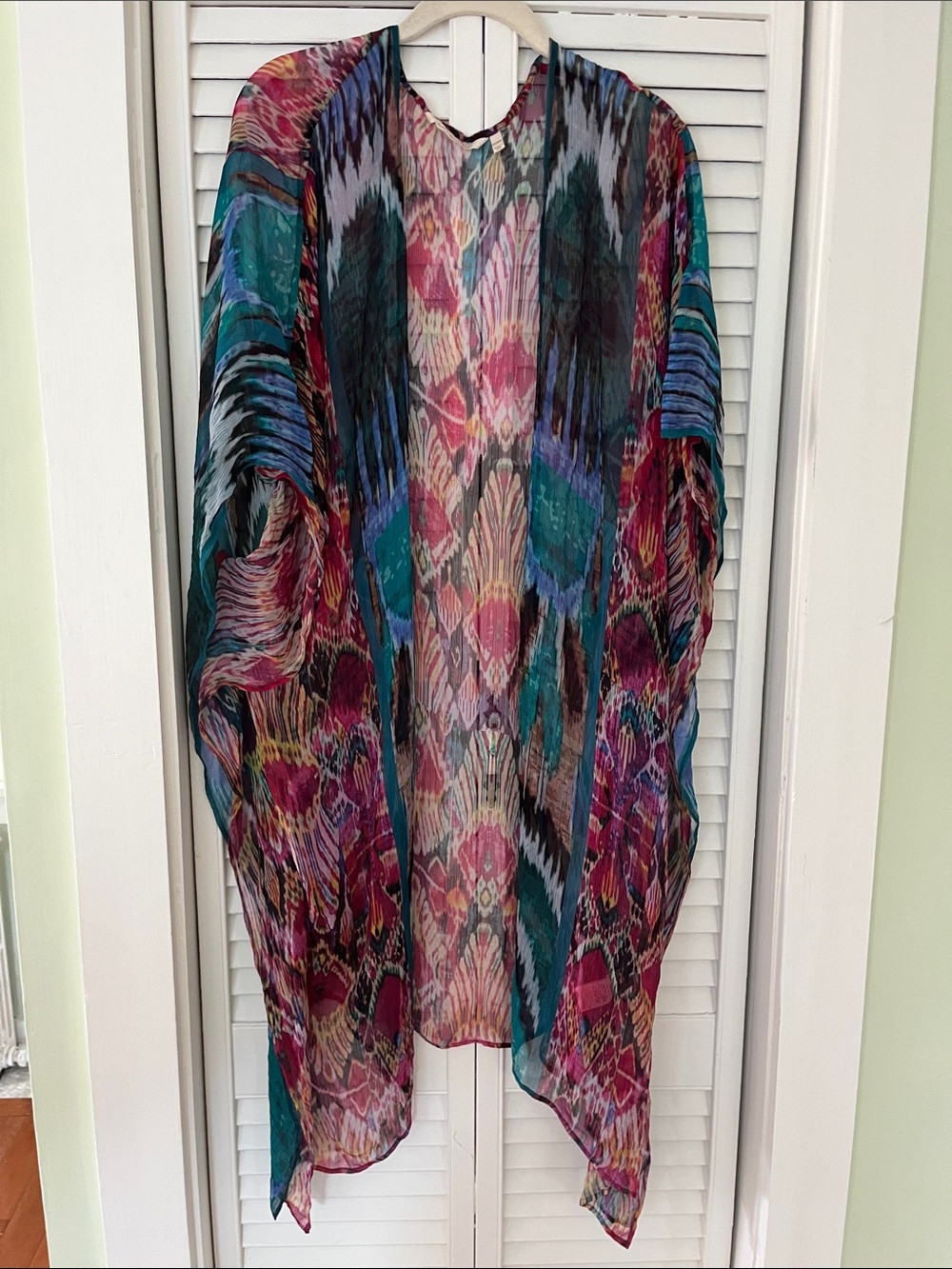 Soft Surroundings Kimono Blue and Pink Viscose Lagenlook Sheer